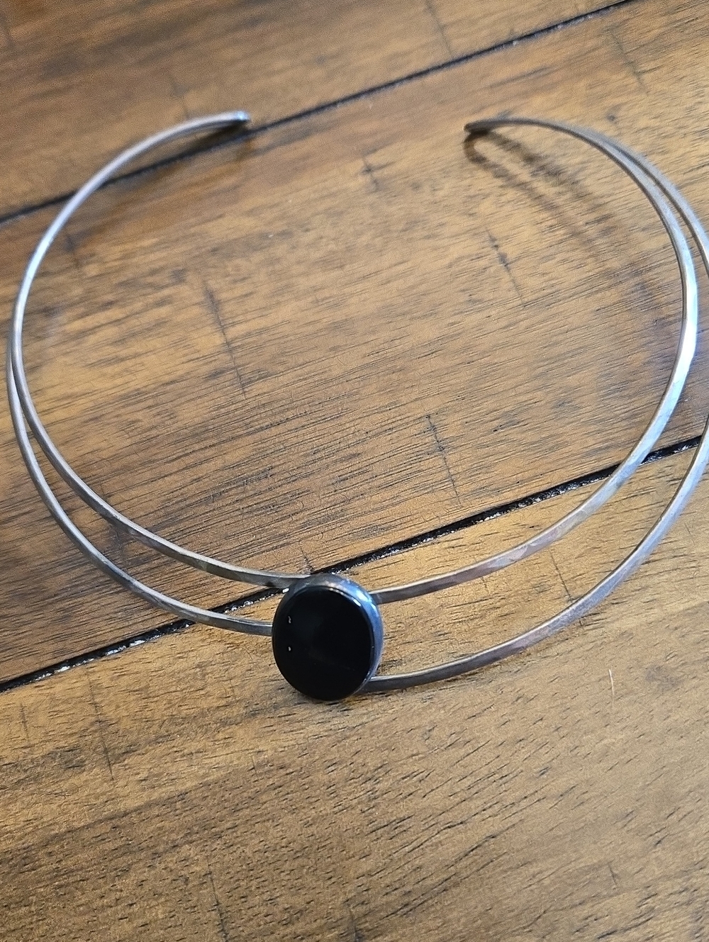Vintage Sterling Silver Double-Band Choker Necklace with Onyx Stone